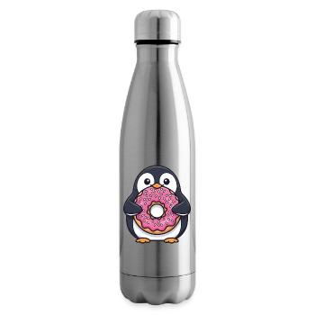Cute Penguin Donut Dessert Cartoon Sugar - Insulated Water Bottle - silver - Right