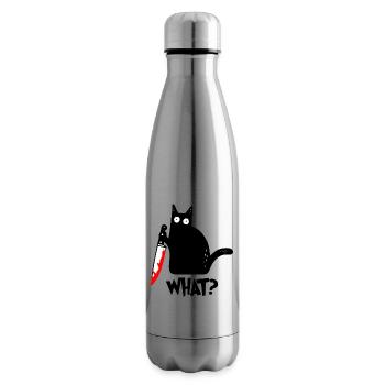 Playful Cat with Milk Cartoon Design - Insulated Water Bottle - silver - Right