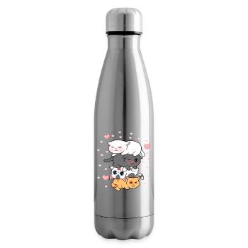 Four Kawaii Kittens Stack Cute Cats Illustration - Insulated Water Bottle - silver - Right