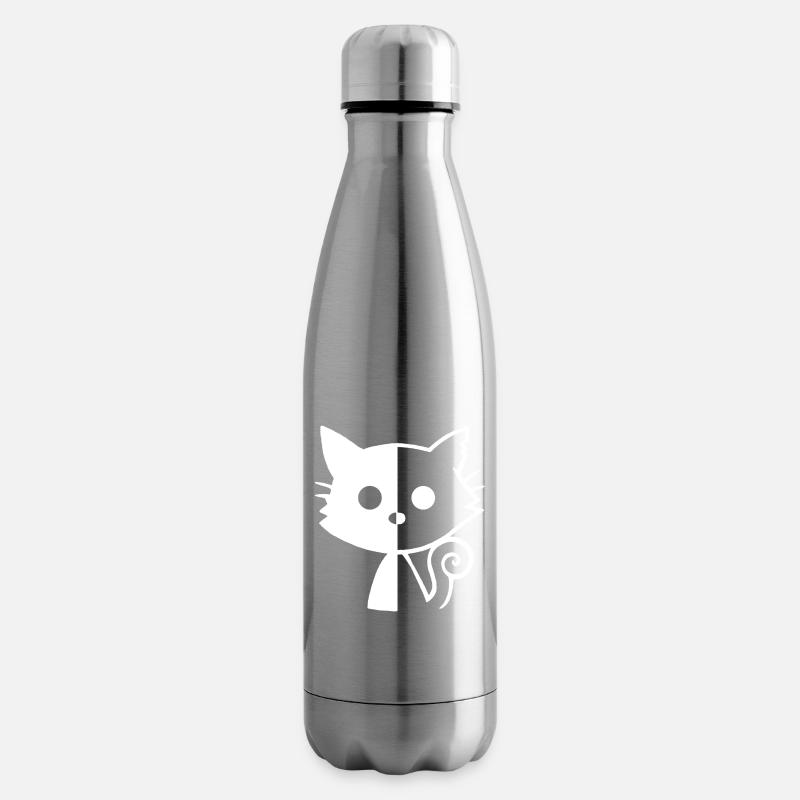 Chat yin et yang (blanc) - Bouteille isotherme - argent clair