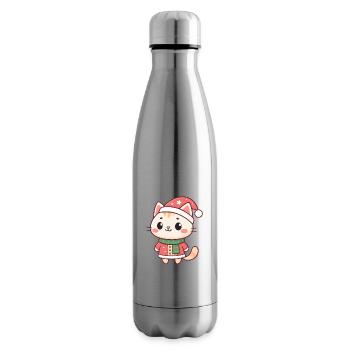 Kawaii Christmas Kitten in Red Hat - Insulated Water Bottle - silver - Right