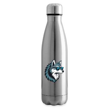 Loup stylé en lunettes bleues - Bouteille isotherme - argent clair - Droite