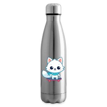 Weißer Fuchs auf blauem Skateboard - Isolierflasche - Lightsilver - Rechts