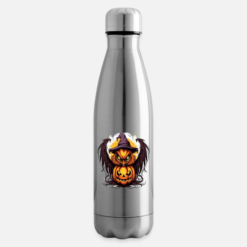 Halloween Eule mit Kürbis-Motiv - Isolierflasche - Lightsilver