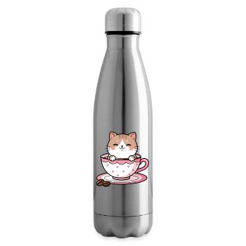 Cozy Cat in Pink Teacup - Insulated Water Bottle - silver - Right