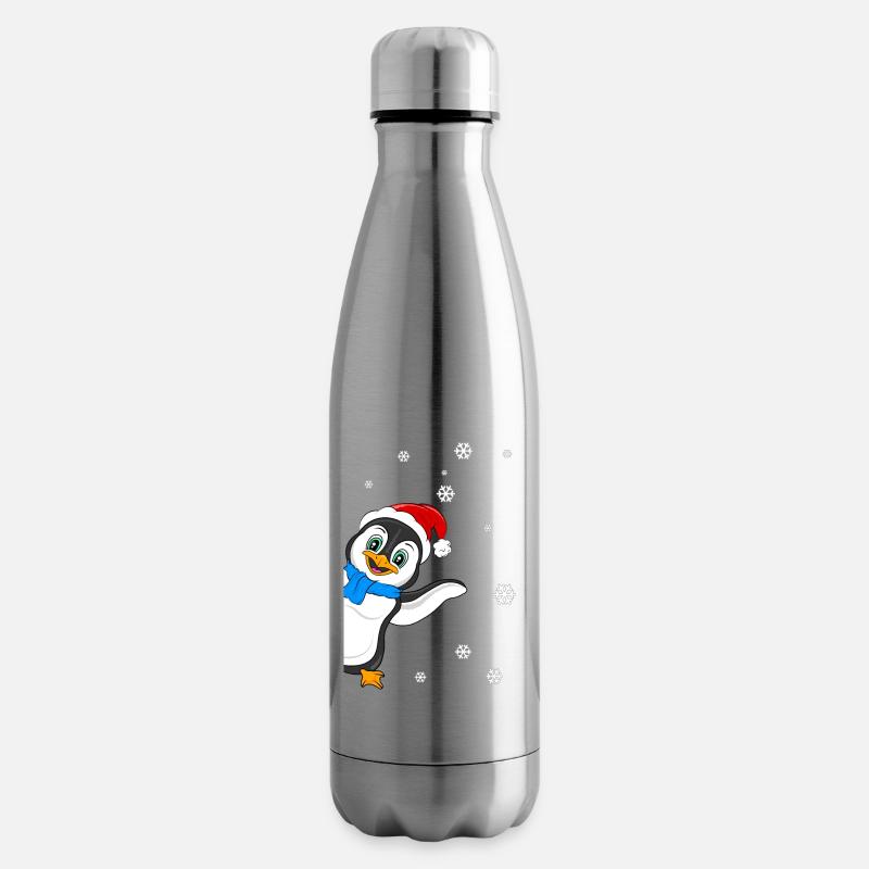 Pingouin neige avec voeux de Noël - Noël pingouin - Bouteille isotherme - argent clair