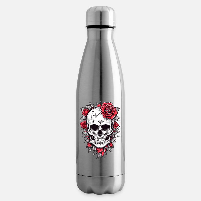 Totenkopf mit Rosen - Isolierflasche - Lightsilver
