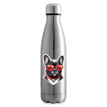 Französische Bulldogge mit Herzbrille und Halsband - Isolierflasche - Lightsilver - Rechts