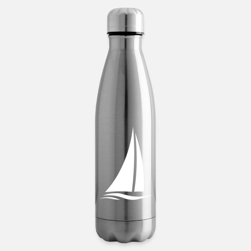 Weißes Segelboot über Wellen - Isolierflasche - Lightsilver