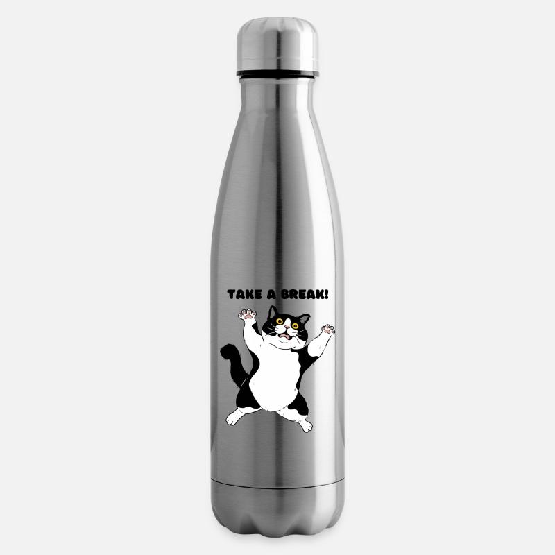 Verspielte Schwarz-Weiß-Katze Illustration - Isolierflasche - Lightsilver