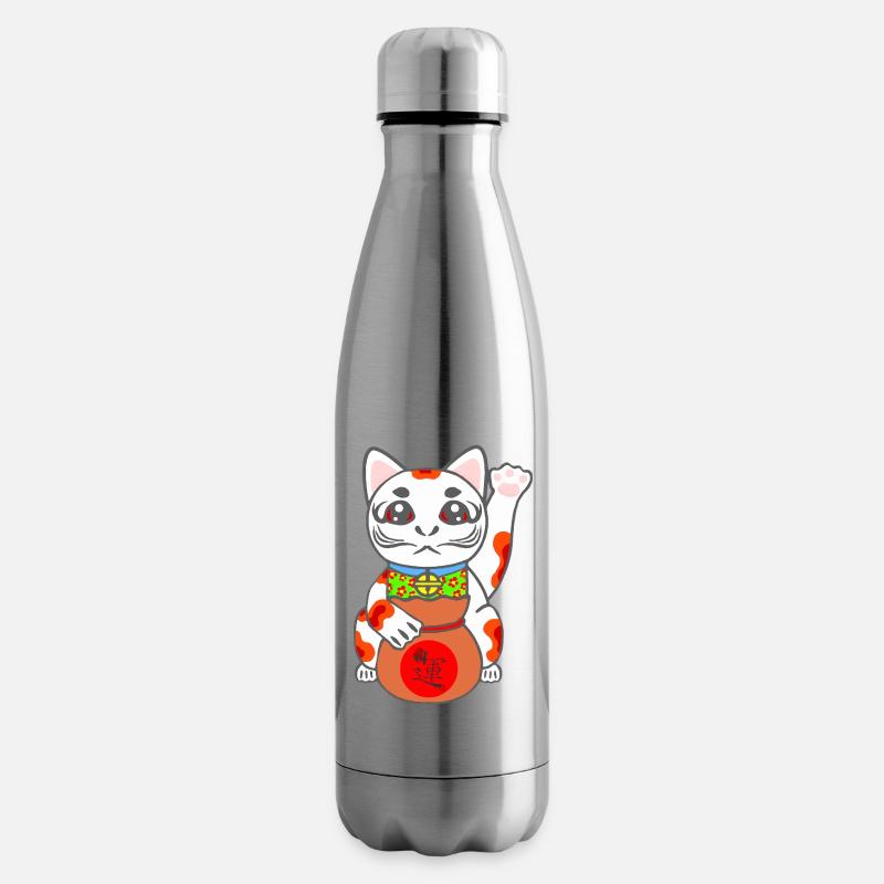 Maneki Neko, Glückskatze, japanese Bobtail Katze - Isolierflasche - Lightsilver