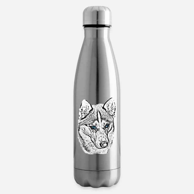 Wolfskopf Zeichnung Blaue Augen - Isolierflasche - Lightsilver