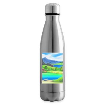 Landscape with lake, boat and mountains - Insulated Water Bottle - silver - Right