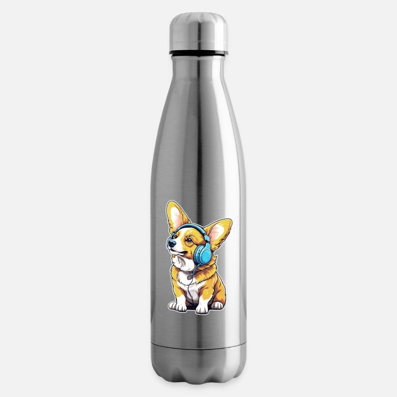 Corgi avec casque - Bouteille isotherme - argent clair
