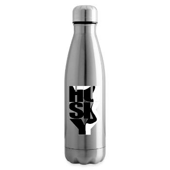 Husky dog face on black and white contrast - Insulated Water Bottle - silver - Right