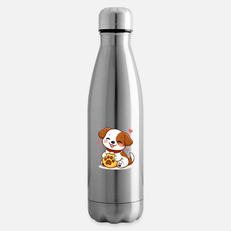 Chiot câlin et patte de cœur - Bouteille isotherme - argent clair