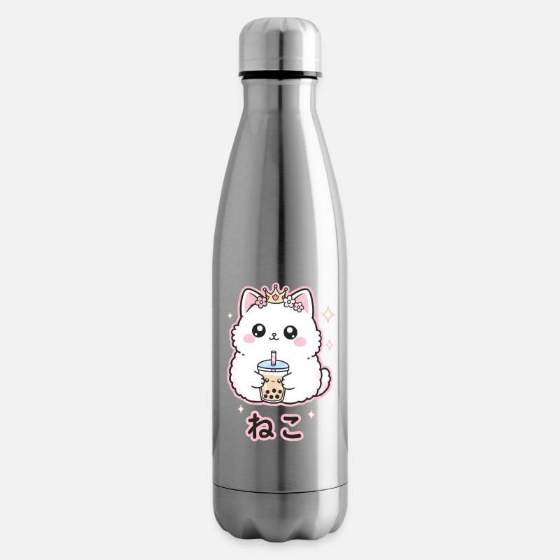 Cat Queen with Bubble Tea - Insulated Water Bottle - silver