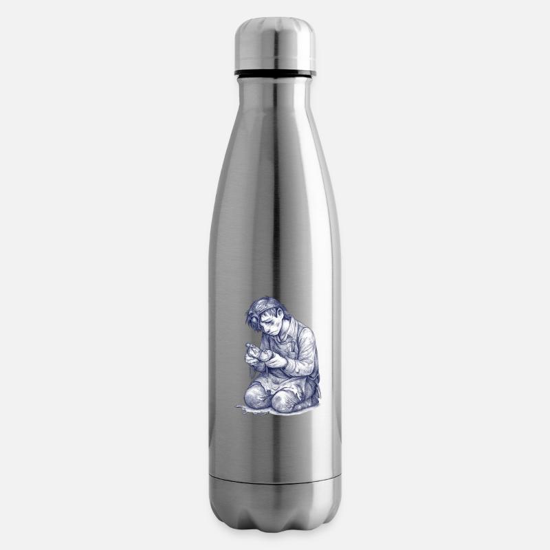 Artisan à genoux | Dessin peint à la main - Bouteille isotherme - argent clair
