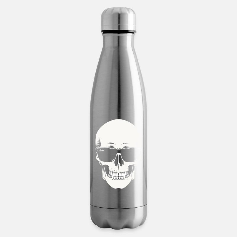 Squelette avec lunettes de soleil en noir et blanc vectoriel - Bouteille isotherme - argent clair