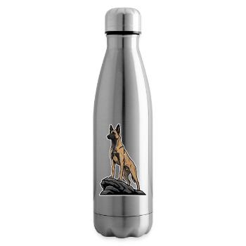 Belgian Shepherd Malinois Dog on Rock Portrait - Insulated Water Bottle - silver - Right