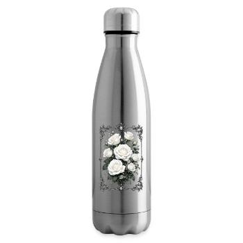 Roses, Roses blanches, Roses et Fleurs - Bouteille isotherme - argent clair - Droite