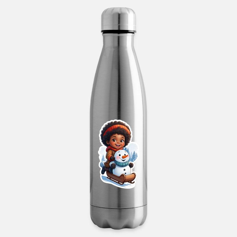 Child-friendly snowman on sled - Insulated Water Bottle - silver