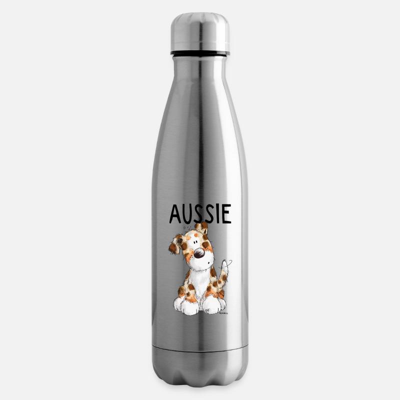 Fröhlicher Aussie - Australian Shepherd - Geschenk - Isolierflasche - Lightsilver