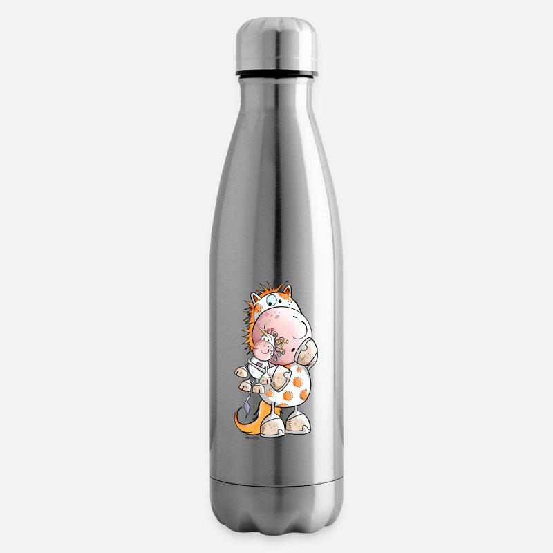 Pferd mit Einhorn Kuscheltier Cartoon  - Isolierflasche - Lightsilver