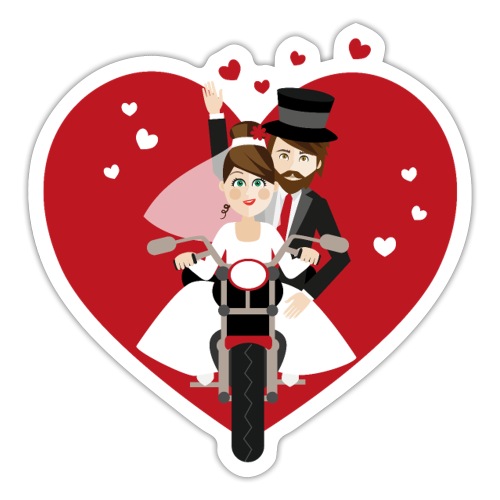 Brautpaar auf dem Motorrad - Rot - Sticker