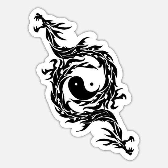 Dragón tribal del tatuaje con el símbolo de yin yang negro' Pegatina |  Spreadshirt