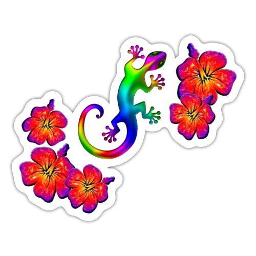Gecko, Hibiskusblüte, Hibiskus Blüte Glücksbringer - Sticker