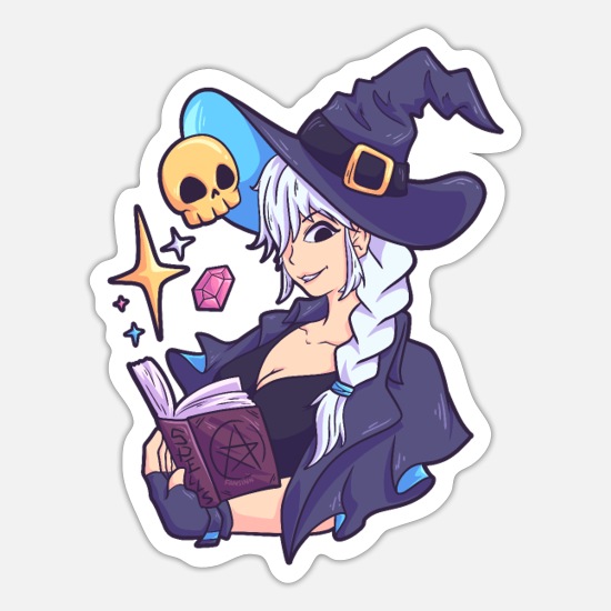 Witch girl woman halloween anime broom' Sticker | Spreadshirt