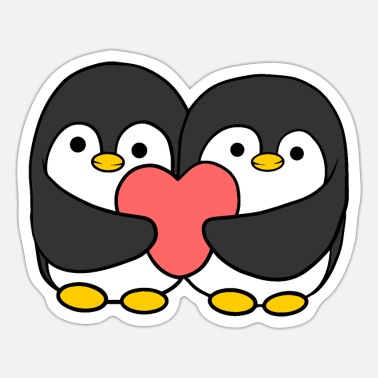 Pareja de pingüinos de dibujos animados sosteniendo un corazón' Pegatina |  Spreadshirt