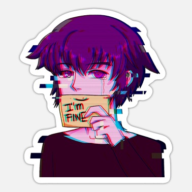 I'm Fine Vaporwave Sad Anime Boy Gift' Sticker | Spreadshirt