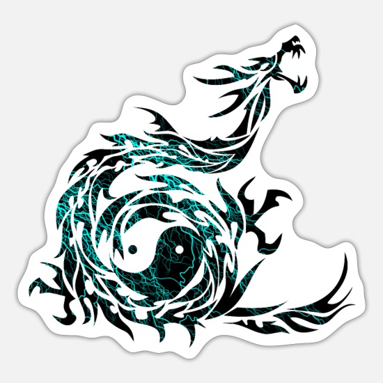 Dragón tribal del tatuaje con el rayo del símbolo del yin yang' Pegatina |  Spreadshirt