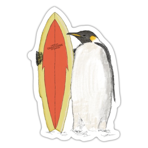 Pingwin z deską surfingową - Naklejka