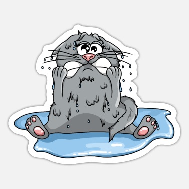 Grey desperate cat in puddle drip wet' Sticker | Spreadshirt