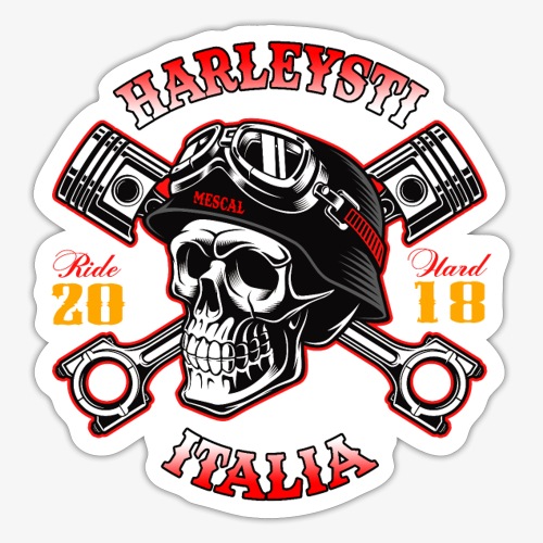 Harleysti Italia - Teschio e pistoni - Ride Hard - Klistermärke