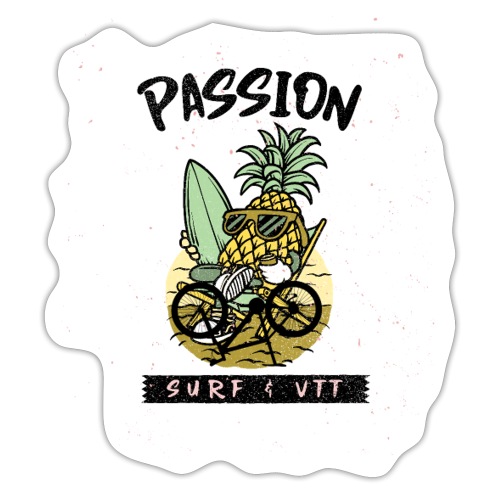 Passion surf et VTT - Ananas à la plage - Autocollant
