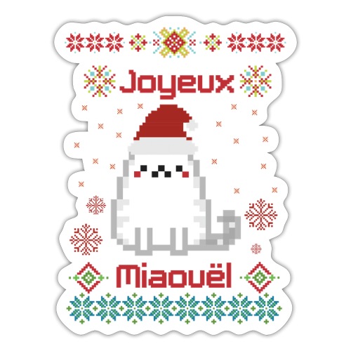 Joyeux Miaouël - Pull moche avec chat en pixelart - Autocollant