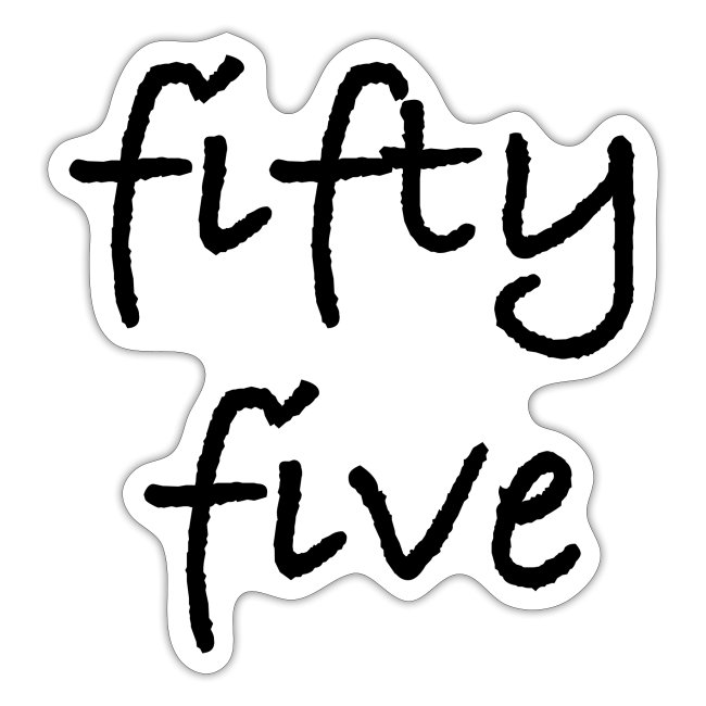 Fiftyfive -teksti mustana kahdessa rivissä