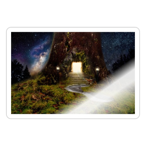 Mystisk skov med magisk portal fortryllet træ - Sticker