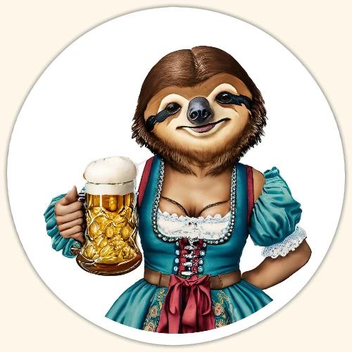 Faultier im Dirndl mit Bierglas - Sticker Größe S (10 x 10 cm)