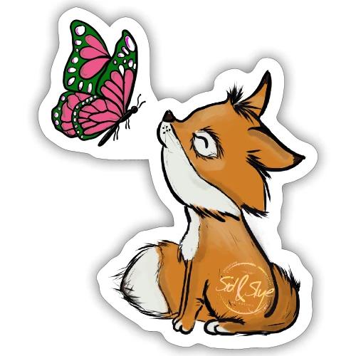 Volpe e farfalla - Design per bambini e neonati - Sticker formato S (10 x 10 cm)