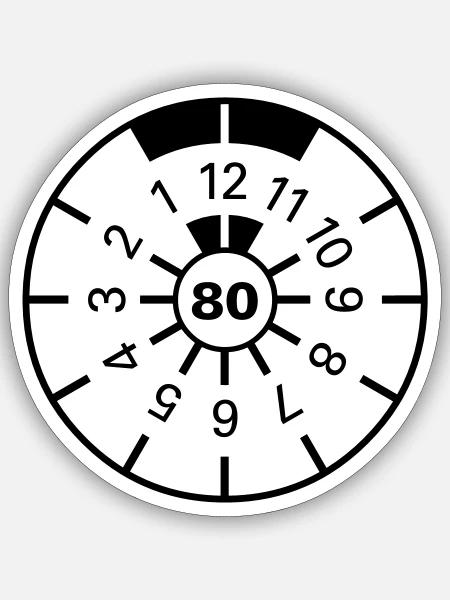 80 - TÜV Plakette zum Geburtstag - Sticker Größe S (10 x 10 cm) - Mattweiß