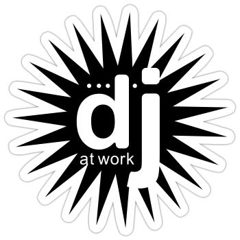 DJ au travail - Sticker taille S (10 x 10 cm) - blanc mat - Devant