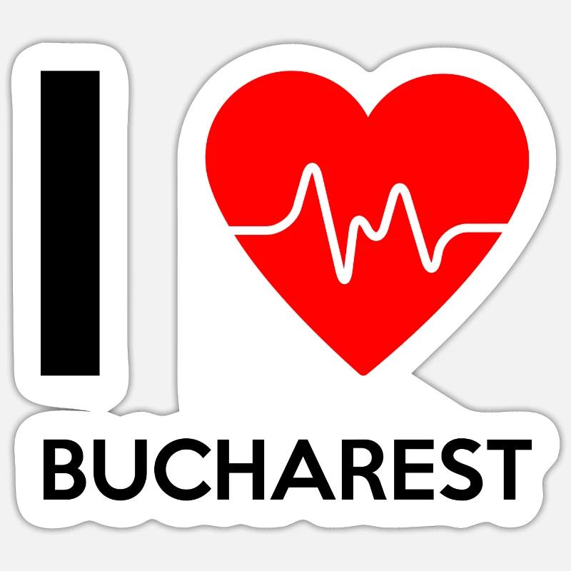 J'aime Bucarest - J'adore Bucarest - Sticker taille S (10 x 10 cm) - blanc mat