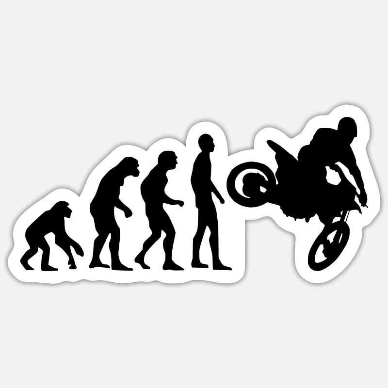 Human Evolution Motocross - Sticker Größe S (10 x 10 cm) - Mattweiß