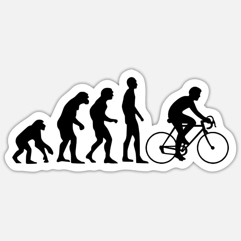 Human Evolution Rennrad - Sticker Größe S (10 x 10 cm) - Mattweiß