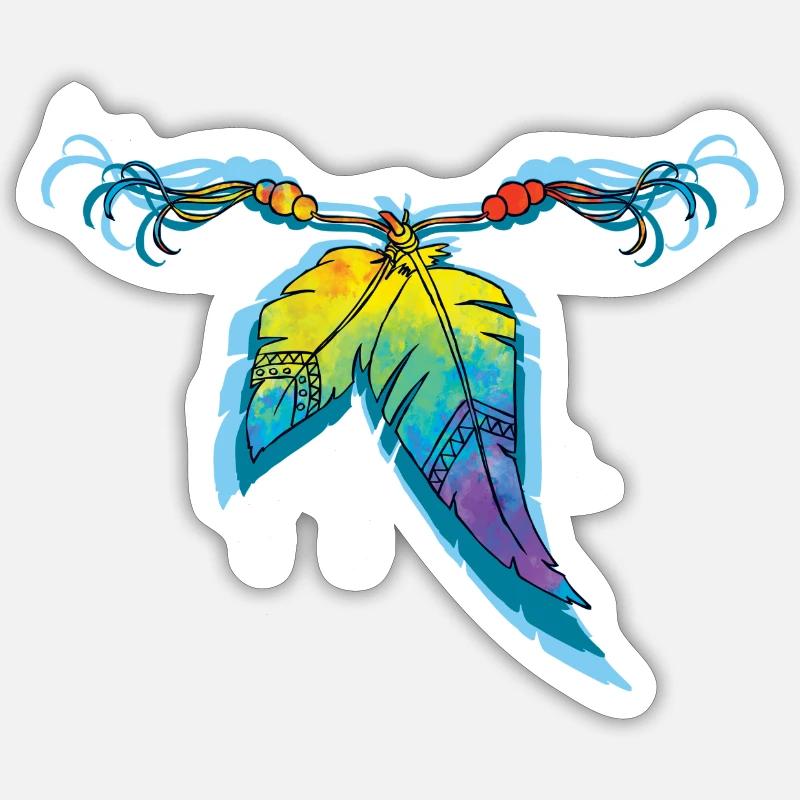 Boho Style Regenbogen Federn Sticker Größe S (10 x 10 cm)